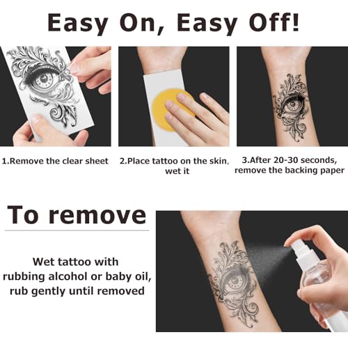 Temporary Tattoos for Adults, 47 Sheets Baroque Religious Flower Skull Designs Fake Tattoos, 17 Half Arm tat and 30 Small temp Tattoos