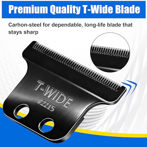 2PCS 2215 Replacement T Wide Blades Compatible with Wahl 5 Star Detailer Li Trimmer(8081) and (8171) - Adjustable Stainless-steel Zero-Gap Trimmer Blade ((3PCS-Black)
