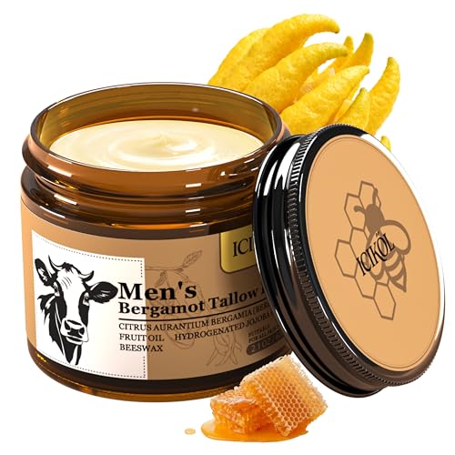 Grass-Fed Beef Tallow Balm for Men - Whipped Tallow Face Moisturizer & Beard Balm with Manuka Honey - Natural After Shave Care for Dry & Sensitive Skin, 2.1 oz