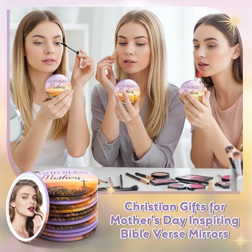 Y1tvei Christian Mirrors Bulk Gifts for Mother's Day - 150Pcs God Bless Mother Scripture Mini Mirrors with Inspirational Cards, Round Portable Pocket Makeup Mirror Church Gifts for Mum Birthday Party