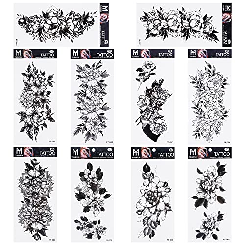 20 Sheets Temporary Tattoos Mixed Style Mixed Color Rose Flowers Collection for Women Men Kids Body Art