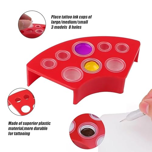 Tattoo Ink Caps Set, 600 Pieces Cups with 4 Green Cup Holders, Mixed Sizes Large Medium Small, Plastic Pigment Cups, Tattooing Machine Plastic Supplies Kit