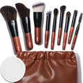 Cosme 9 FLAWLESS FACE MINI Short Handle Makeup Brush Set & Case - Travel Size Small Buffing Foundation, Powder, Concealer, Blush Bronzer Contour, Eyeliner, Brow, Eyeshadow in Natural & Synthetic Hair