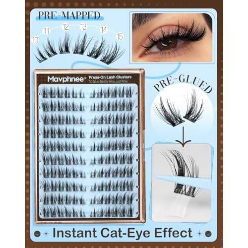 Pre-Glued Lash Clusters Self Adhesive Lashes Cat Eye Fluffy Eyelash Clusters Pre-Mapped Fairy Individual Lashes CC-Curly Wispy Cluster Eyelash Extensions Anime Spiky Cluster Lashes Press on Lashes