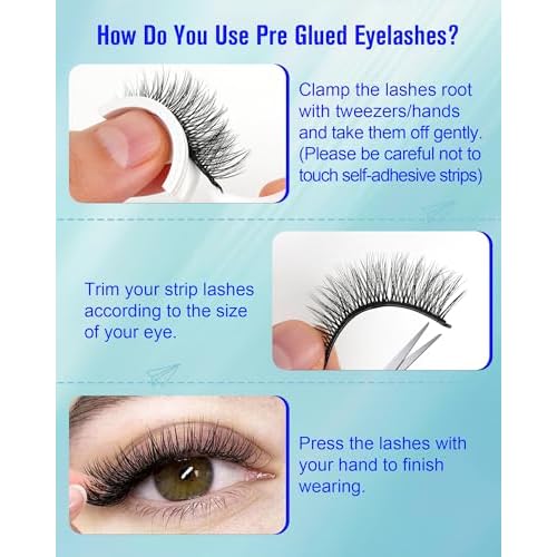 Obeyalash Self Adhesive Eyelashes Manga Look, Black Band & Black Adhesive, Waterproof Press on False Lashes,5 Pairs Natural Look Stick on False Eyelashes, Wispy Glueless Lashes with Tweezers (6D30)
