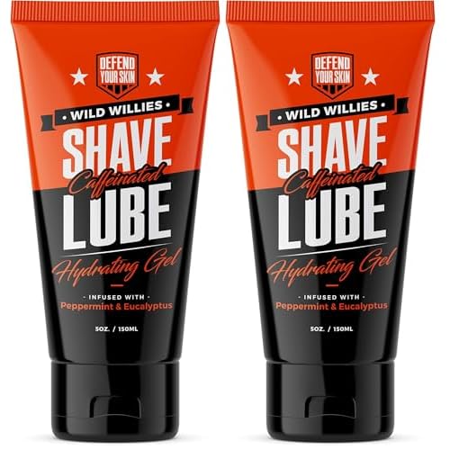 Premium and Hydrating Shaving Gel, Shave Lube by Wild Willies - Formulated with Caffeine, Calming Jojoba Oil & Cooling Eucalyptus Oil to Reduce Redness, Fight Nicks, Cuts, and Razor Burns (Pack of 2)