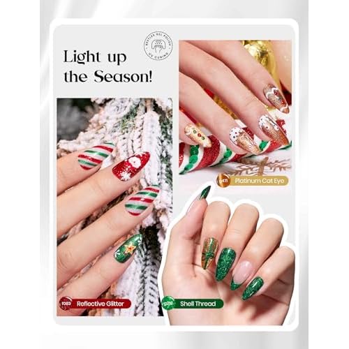 beetles Gel Polish Merry Glitzmas 2025 Gift Box ? Nail Art Set with Mini LED Nail Lamp Base Top Coat and Festive Holiday Surprises Gifts for Women Girls