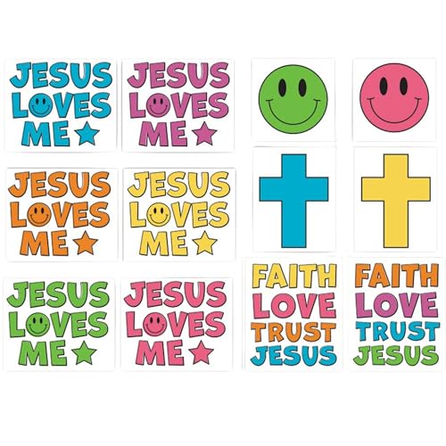 Needzo Jesus Loves Me" Faith-Inspired Temporary Tattoo Set - Vibrant & Playful Designs (Pack of 24)