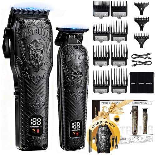 BESTBOMG Professional Cordless Mens Hair Clippers & Beard Trimmer Kits & Sets,Metal Hair Clippers Cutting Grooming Kit with Long Battery Life for Family Barber Use (Black)