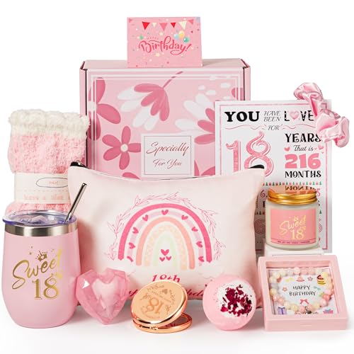 18th Birthday Gifts for Girls, Happy 18th Birthday Gift Ideas Set for Her,Cute Unique Turning To 18 Year Old Birthday Gifts Basket Presents Set for Women,Best Friend, Sister, Daughter,Female