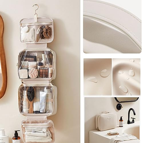 Portable Large Capacity Cosmetic Bag, Skincare Products, Makeup Brush Storage Bag, Double Layer Makeup Bag (Upgraded-White)