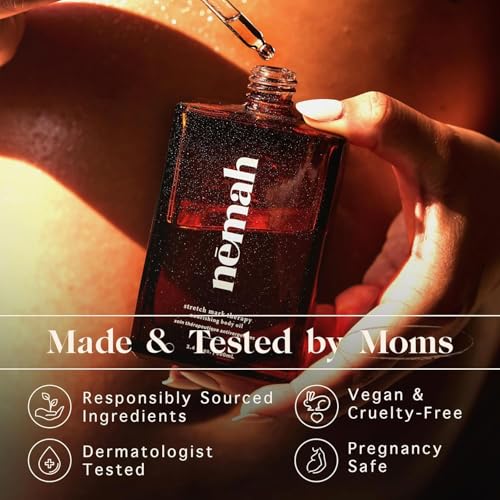 Nemah Belly Oil For Pregnant Women, Stretch Mark Oil, Quick Drying Non-Greasy With Jojoba Coconut Hemisqualane Blend, Pregnancy Stretch Mark Prevention, Pregnancy Essentials, Vegan, 3.4 Fl Oz