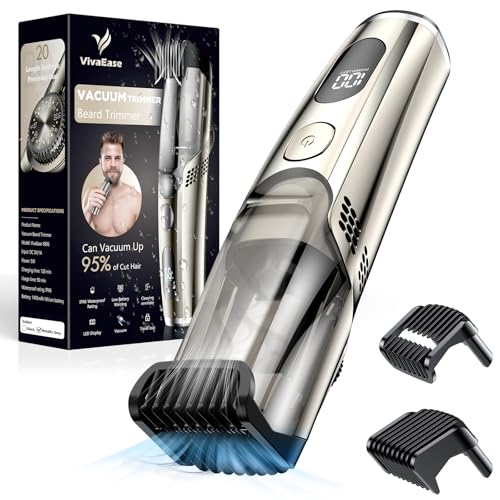 Vacuum Beard Trimmer for Men, New Version Adjustable Precision Trimming Length with 2 Comb, Electric Cordless Vacuum Trimmer for Beard, Waterproof and Rinses Easy, Blades for Skin fit