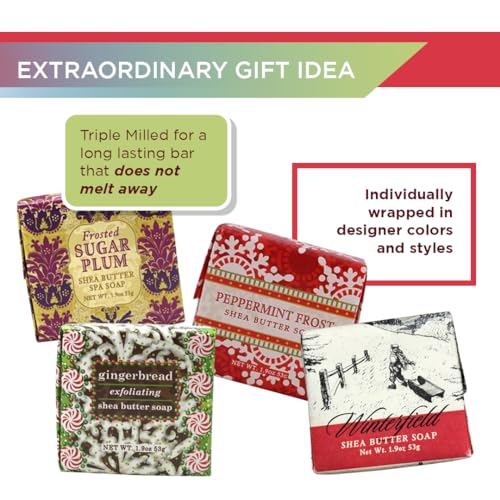 Greenwich Bay Shea Butter Soap Sampler - Boxed Set of 4 Assorted Scents (Christmas Holiday 4)