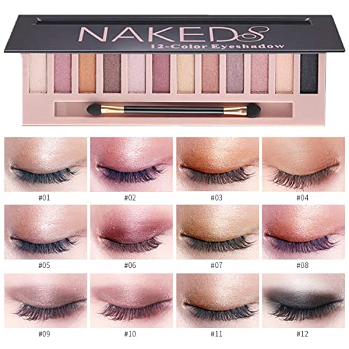 2Pcs 12 Colors Makeup Nude Colors Eyeshadow Palette Set Natural Naked Matte Shimmer Smokey Glitter Pigment Eye Shadow Pallete Waterproof Professional Beauty Eye Makeup, Birthday Gifts for Women