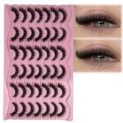 Short Fluffy Lashes Cat Eye 21 Pairs Natural False Strips Lashes Pack Wispy 3D Faux Mink Eyelashes