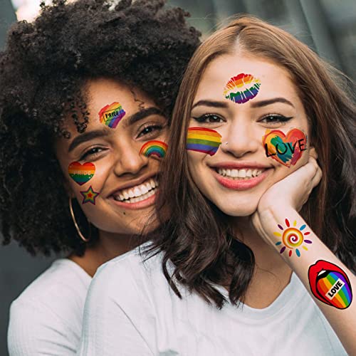 86+ PCS LGBT Gay Pride Tattoos For Women Men Adults, Rainbow Temporary Tattoos, Fake LGBTQ Pride Face Tattoos Stickers Body, Rainbow Pride Day Party Accessories Equality Parades Celebrations Festivals