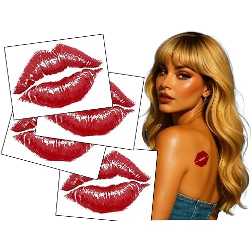 Espresso Yourself ? Famous Lipstick Kiss Tattoo (4-Pack) ? 3" Red Lip Print ? Pop Star-Inspired Back Tattoo ? Temporary Ink That Hits Different