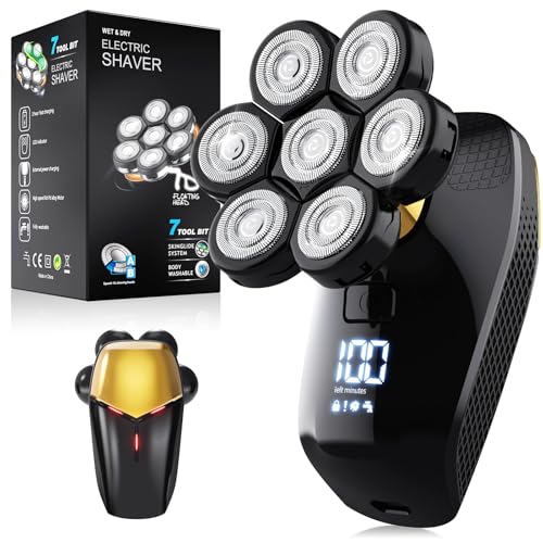 Head Shaver for Bald Men, 7D Head Shavers for Men with 5-in-1 Grooming Kit, 9200RPM Bald Head Shavers for Men, IPX6 Waterproof Head Shaver, LED Display, Rechargeable