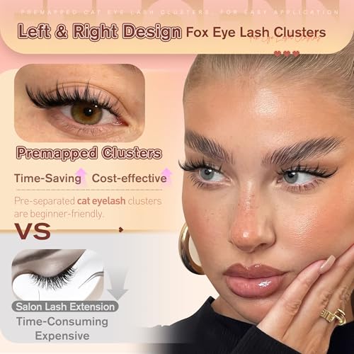Manga Lash Clusters Cat Eye Cluster Eyelash Extensions Anime Individual Lashes Wispy Eyelash Clusters Fairy Lash Extension Fox Eye Cluster Lashes Spider Lash Cluster by EEFOFNN (10-16mm,D Curl)