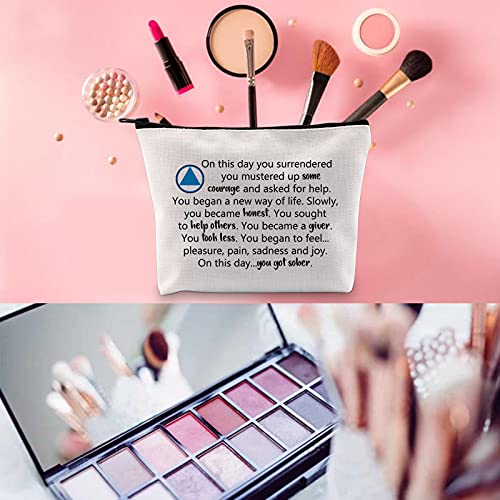 WCGXKO AA Gift NA Gift Addiction Recovery Sobriety Anniversary Zipper Pouch Makeup Bag for Step Sisters Sober Woman (got sober AA)