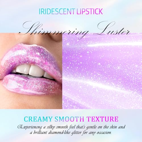 Chameleon Glitter Lip Gloss Hydration Plumping Liquid Lipstick for Women, Holographic Color Shifting Moisturizing Lips Stain Oil, Natural Long Wear Nourishing Shimmer Matte Nude Lips Makeup #01 Purple