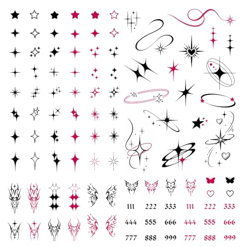 Tiny Y2K Temporary Tattoos | Realistic Waterproof Finger, Face, Hand Fake Tats | Festival, Bachelorette, Halloween, Birthday Favors, Accessories
