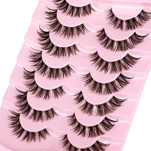 Cluster Lashes 56 Wisps DIY Lashes Natural Look Cat Eye Clear Band Mink Lashes Pack 8-14mm Wispy 3D False Eyelashes by ALICE (Pack of 2)