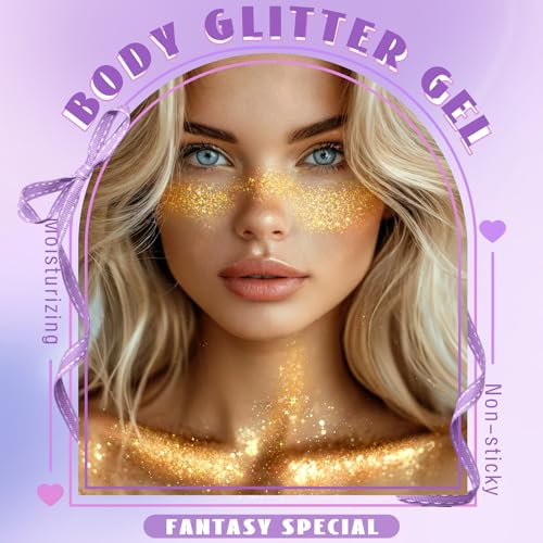 Roll-on Holographic Body Glitter Gel for Face Hair, Chameleon Color Changing Glitter Gel Under Light, Chunky Mermaid Sequins Festival Party Rave Accessories Shimmer Makeup (Gold)