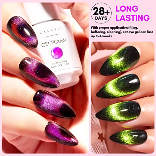 Makartt 9D Magnetic Cat Eye Gel Nail Polish Set, 6 Colors (Yellow, Purple, Silver, Rose Red, Green, Black Hole Effect) with Magnet Stick, 8ml ? Soak Off DIY Manicure & Nail Art Supplies