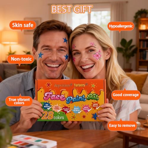 Face Painting Kit for kids, 28 Colors Oil Palette Professional Face Body Paint Kit with 10 pcs brushes, 41 stencils, 10 sponges, 6 Glitter Gel, 2 Facepaint Stick for Adults Halloween Christmas