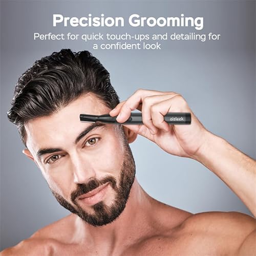Eyebrow Trimmer, Facial Hair Trimmer Precision Detailer with Rinseable Blade, Battery Powered Double-Sided Eyebrow Razor with Comb, Compact Pen-Size Safe Painless Shaver for Chin Peach-Fuzz