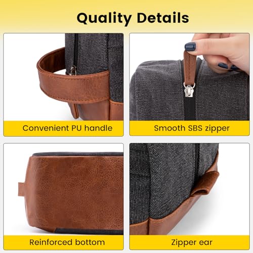 Vorspack Large Travel Toiletry Bag - Hanging Toiletry Bag for Men Water Resistant Canvas Shaving Bag with Large Capacity for Home Travel - Dark Grey