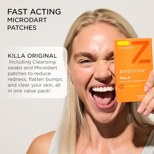 ZitSticka Killa Microdart Pimple Patches for Face - Most Potent Pimple Patch with Fast-Acting Microdarts - For Deep, Early-Stage Zits with Salicylic Acid - Regular 8 Count with Cleaning Swab