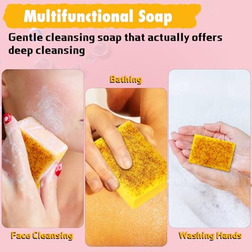 Lemon Kojic Acid Soap, Lemon Turmeric Bar with Vitamin C for Face, Body Hands, Turmeric Soap for Dry Sensitive Skin 2 Bars