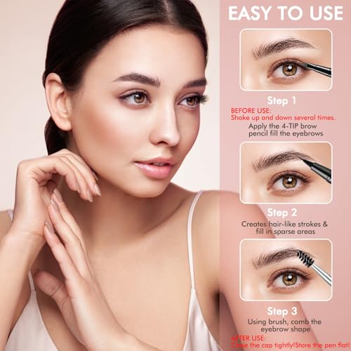 2-in-1 Waterproof Eyebrow Pen and Ultra-Precise Pencil with Dual-ended Brow Brush - Zok Dark Brown