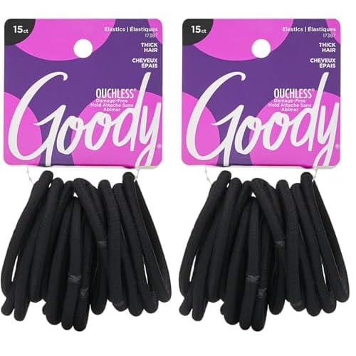 Goody Super Stretch Thick Hair Black Elastics, 15CT (Pack of 2)