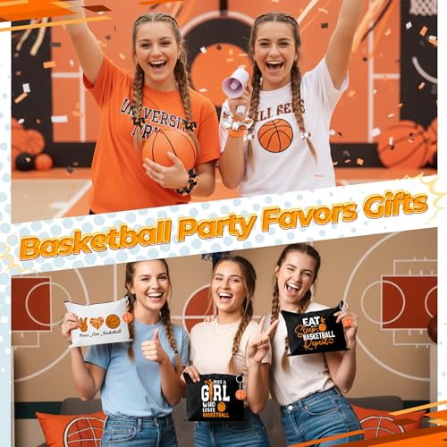 Y1tvei Basketball Party Favors Gifts - 30Pcs Basketball Makeup Bags Include Compact Mirrors Scrunchies Keychain, Stylish Cosmetic Pouch Team Sports Accessory Gift for Women Birthday Basketballs Party