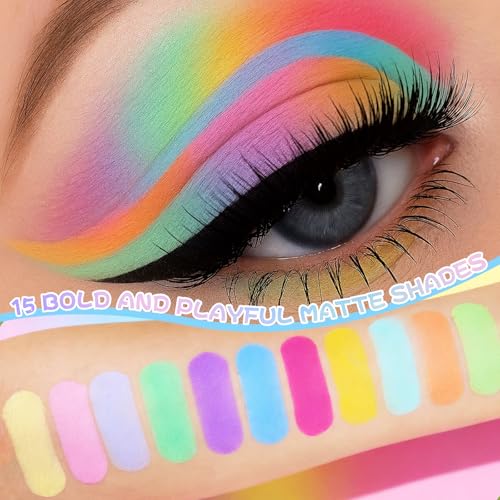 UCANBE Colorful Matte Makeup Eyeshadow Palette, 15 Shades Vibrant MACARON Pastel Eye Shadow Pallet, High Pigmented Blendable Rainbow Make Up Plattet Kit - Mint Candy