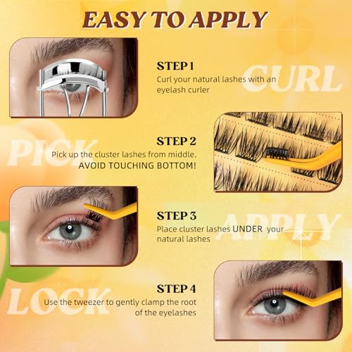QUEWEL Self Adhesive Lash Clusters Kit, Pre Glued Eyelashes Clusters, 10-16MM Strong Hold Self Adhesive Eyelashes,D Curl Press On Lashes No Glue Needed DIY Lash Extensions Kit at Home(MJ03)
