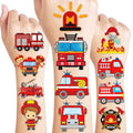 96PCS Fire Truck Pre-Cut Temporary Tattoos for Kids ? Firefighter Party Favors Supplies, Emergency Vehicle Theme Decorations, Fireman Birthday Tattoo Stickers for Boys Girls Classroom Rewards