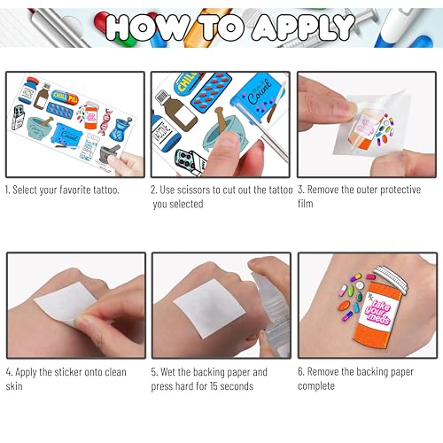 96PCS Funny Future Pharmacy Temporary Tattoos Happy Birthday Party Decorations Supplies Favors Decor Doctor Nurse Pharmacist Tattoo Stickers Gifts For Graduation Kids Adults Boys Girls Prizes Carnival
