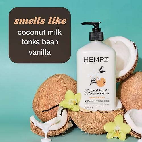 Hempz Whipped Vanilla & Coconut Cream Body & Hand Lotion, Vegan Formula, for Men or Women, 17 oz.