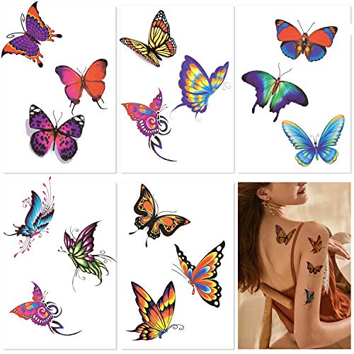 50 Sheets Butterfly Temporary Tattoos for Women Girls Kids - Colorful Body Art 3D Fake Tattoos, Butterfly Party Favors