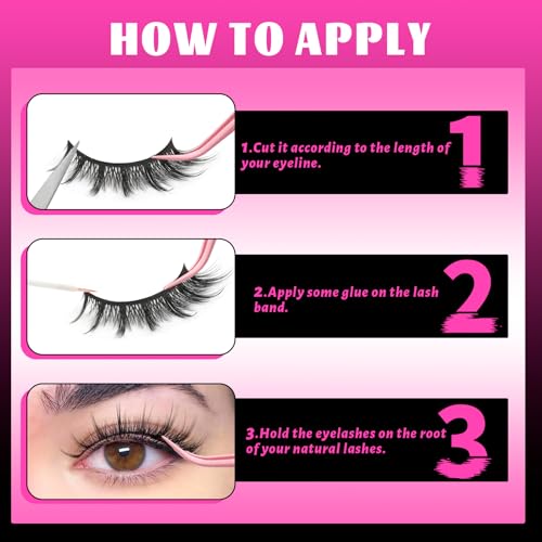 Veleasha Lashes Manga Eyelashes Cat Eye Lashes Spiky Eyelash C Curl Lash Wispy Natural Look False Eyelashes with Soft Cotton Band 7 Pairs Pack (Sunny)