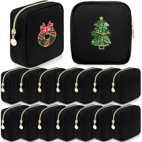 Giesiery 16 Pcs Black Makeup Bag Bulk Mini Nylon Cosmetic Bag Blank DIY Craft Zipper Pouches for Makeup Cosmetic Toiletry Stationary Storage Purse Preppy Party Favors