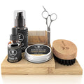 Striking Viking Beard Growth Kit - 7-Piece Set, Sandalwood - Softening Sandalwood Beard Oil & Balm - Brush with Mustache Comb & Scissors - Compact Caddy Organizer & Gifts for Men