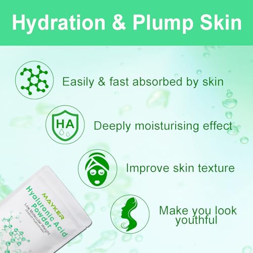 MAYKER Pure Hyaluronic Acid Powder, 0.7 oz | Low Molecular Weight, Cosmetic Grade | For DIY Serums, Creams, Moisturizers | Clear, Watery Texture After Fully Dissolved