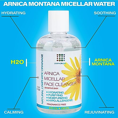 Bruizex Arnica Montana Micellar Cleansing Water, Facial Cleanser & Makeup Remover, Suitable for All Skin Types, Use for Natural Lymphatic Drainage, Reduces Face Puffiness, Daily Skin Care, 8 Fl Oz