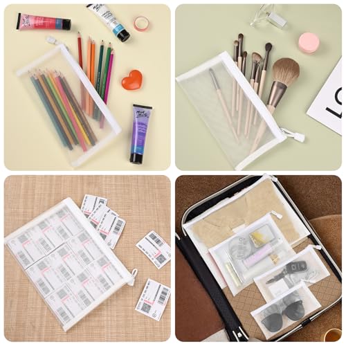 24 Pack Nylon Mesh Makeup Bags Cosmetic Bags Mesh Zipper Pouch Pencil Case Travel Organizer Bags 4 Sizes (White)